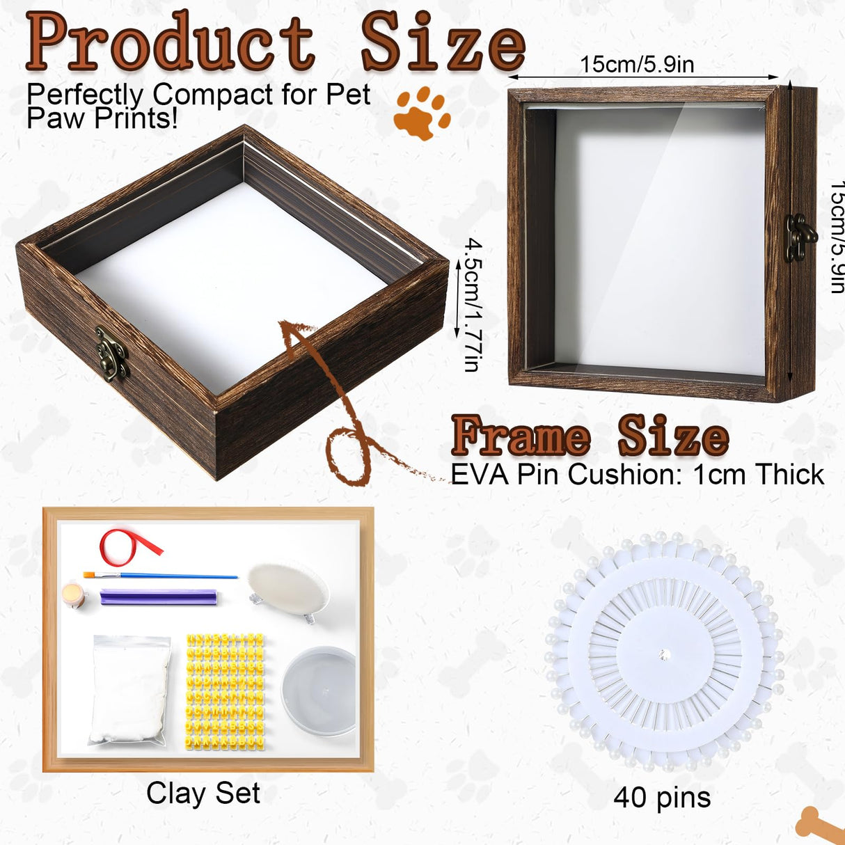 Chunful Dog Memorial Shadow Box with Paw Print Kit 5.9'' x 5.9'' Customized Clay Impression Kit Wooden Keepsake Display CasePet Christmas Ornament Gifts for Pet Lovers Dog Cat DIY Ornament Chunful