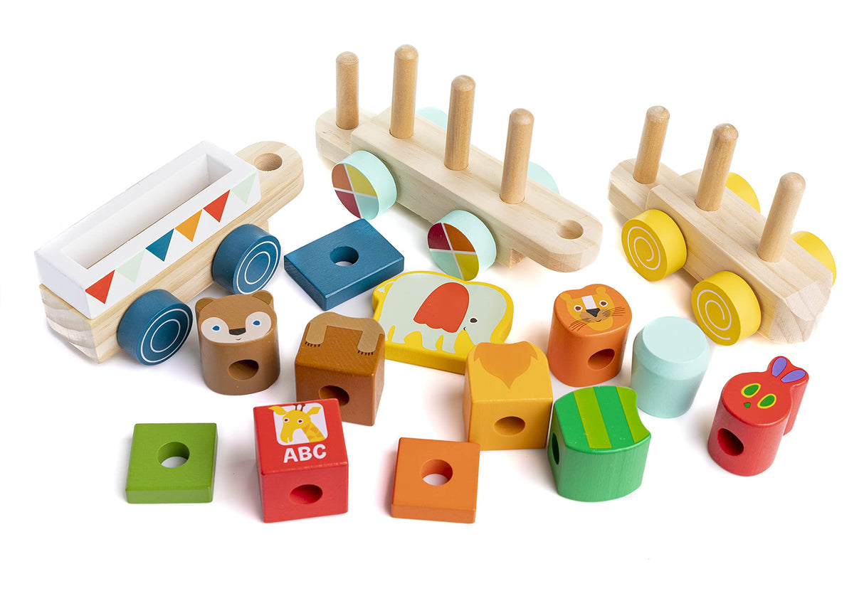 KIDS PREFERRED World of Eric Carle The Very Hungry Caterpillar Wooden Train Set, 15 Pieces KIDS PREFERRED