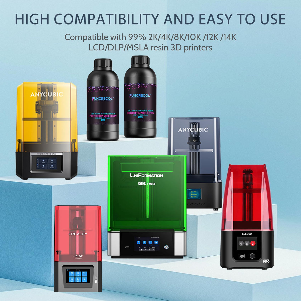 FUNCECOL Water Washable 3D Printer Resin, Easy to Use & Clean, High Precision 3D Printing Resin, 405nm UV-Curing Photopolymer Liquid for MSLA/DLP/LCD 3D Printers, 1000g White FUNCRECOL