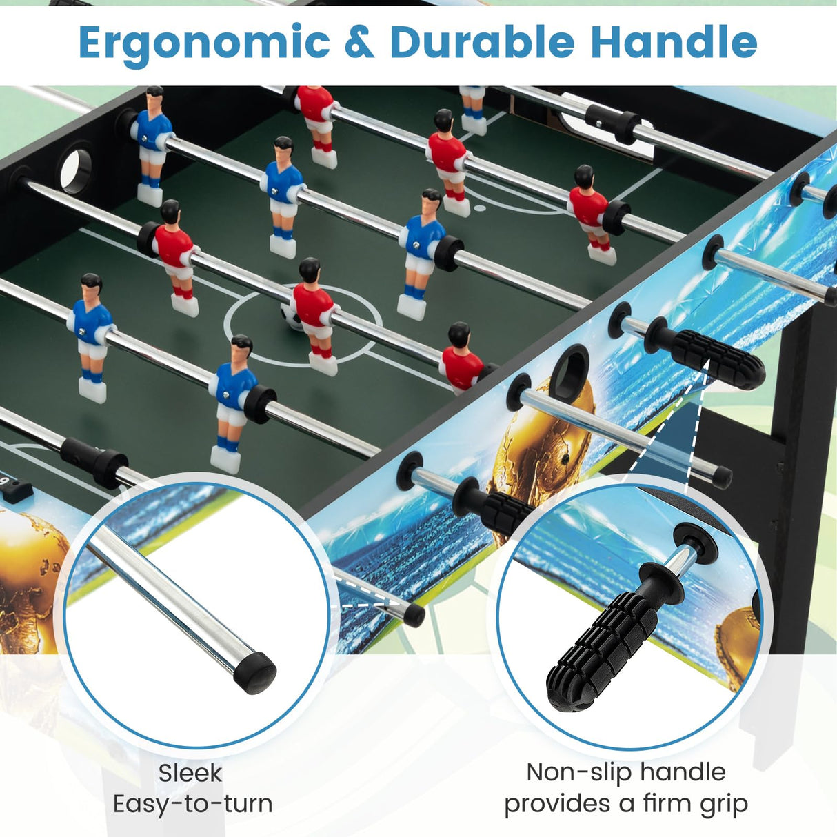 Goplus Foosball Table, 2-in-1 Tabletop & Freestanding Soccer Game Table with Detachable Leg, Ergonomic Handle, 2 Balls, Adults Youth Kids Foosball Games for Home, Office, Pub, Arcade Game Room Goplus