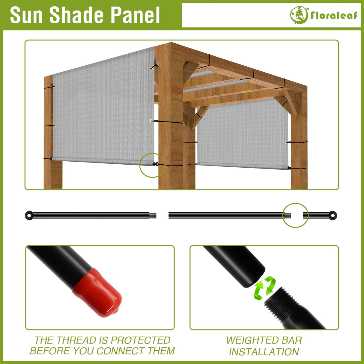 FLORALEAF 6'×15' Pergola Shade Cover Universal Replacement Canopy for Outdoor Patio Porch Backyard Gazebo with Grommets Weighted Rods FLORALEAF