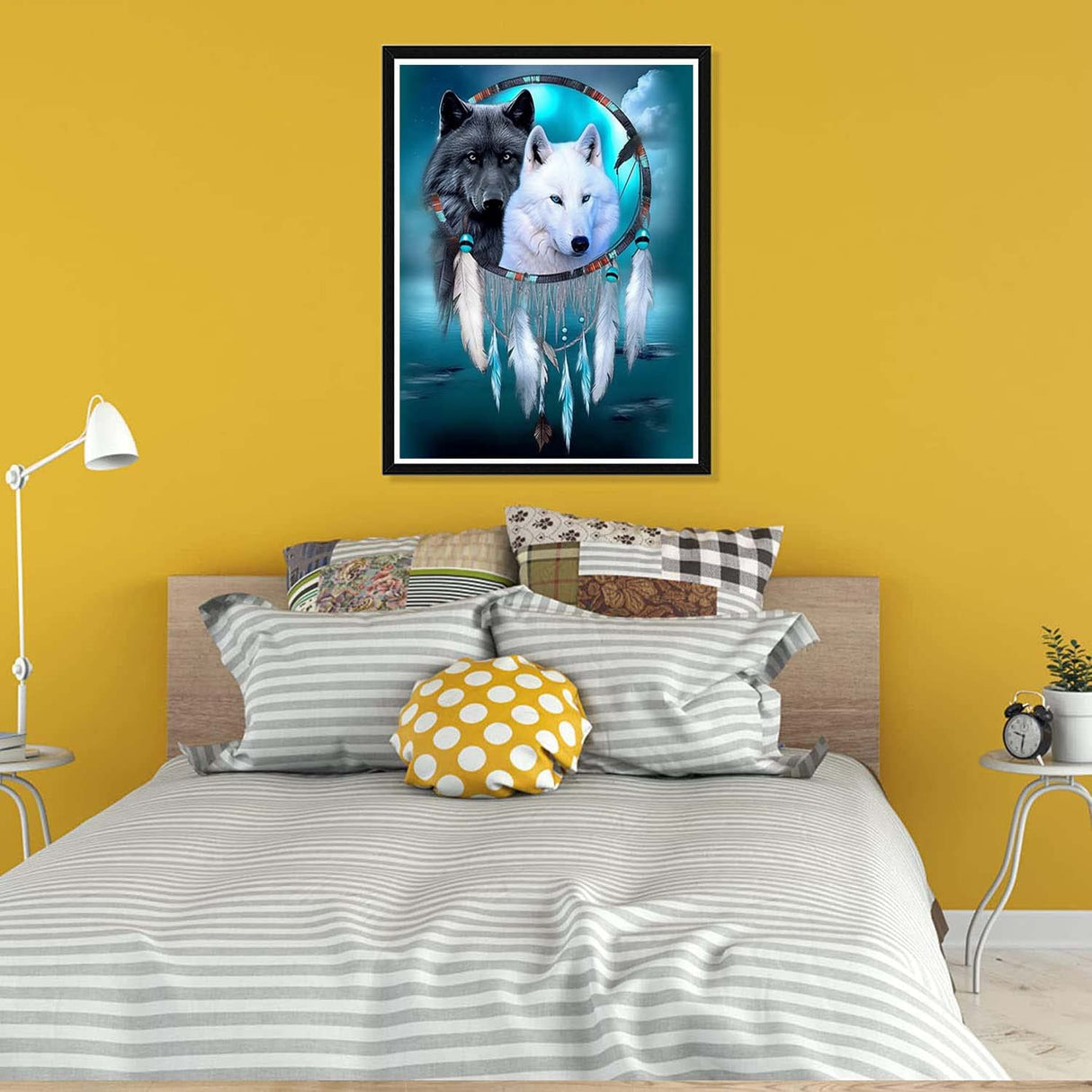 Pavemlo 5D Diamond Art Kits for Adults Wolf Dreamcatcher, Full Drill Diamond Art Animal Pictures Paint with Diamonds, DIY Cross Stitch Jewel Art Rhinestone Craft for Home Wall Decor 12X16 Inch Pavemlo