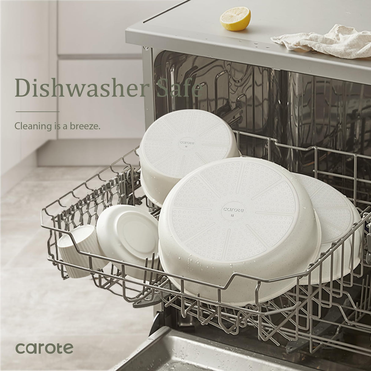 CAROTE 23pcs Pots and Pans Set Non Stick, Cookware Sets, Kitchen Set, Oven/Dishwasher/Fridge Safe, Space Saving Pots Set, Nonstick Set with Versatile Detachable Handle, Induction RV Set, Cream CAROTE