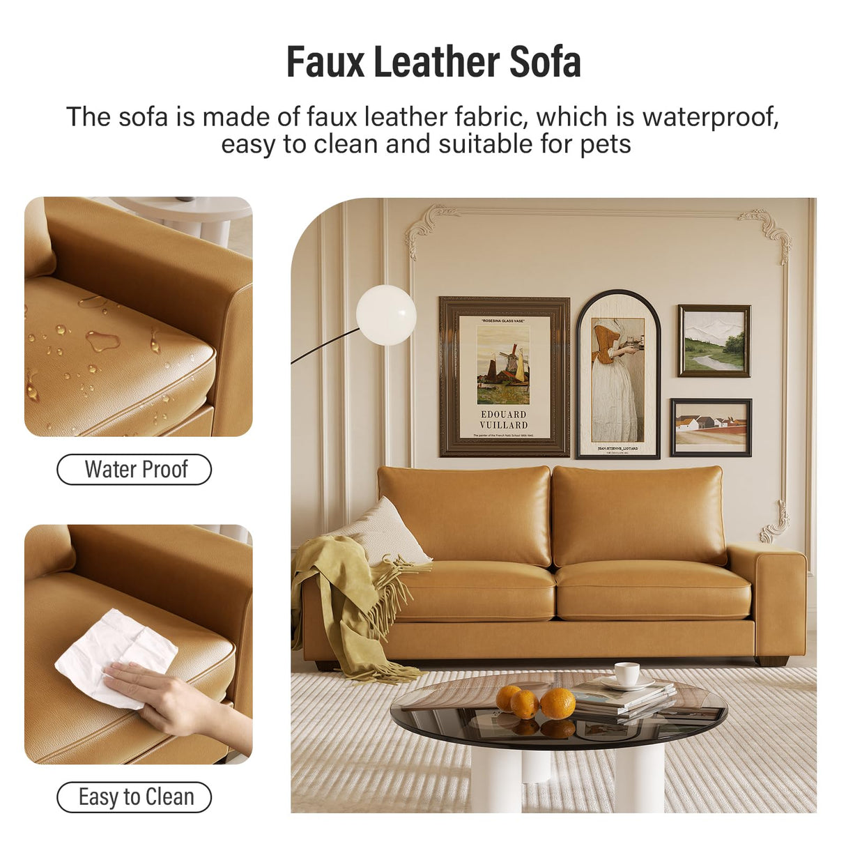 Valthie Faux Leather Couch, Mid Century Modern Comfy Loveseat Sofa with Wide Arm, Side Pockets, Solid Wooden Frame for Office, Living Room and Bedroom, 2 Seater (Brown, 71.25 Inches) Valthie