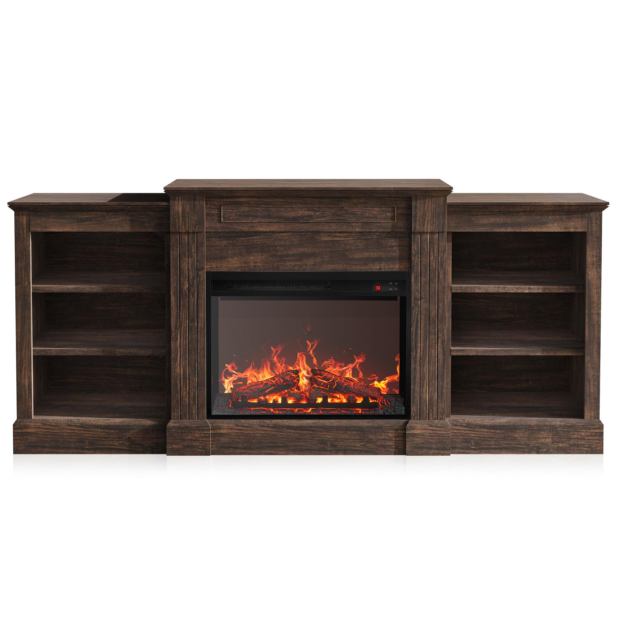 BELLEZE Modern 66" Electric Fireplace Heater Mantel TV Stand & Media Entertainment Center for TVs up to 66" with Energy-Efficient Heater With Sound and Side Shelves - Lenore (Brown) BELLEZE