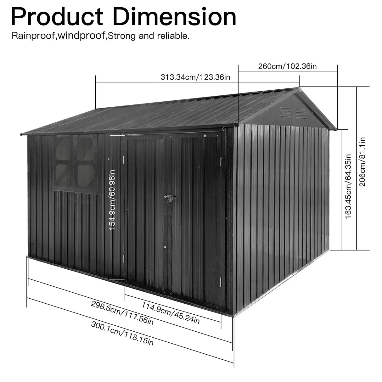 Jintop 10x12 FT Metal Garden Sheds,Outdoor Storage Shed with Waterproof Roofs and Lockable Doors,Clearance Tool House w/Punched Vents,Aluminum Frames Box for Storing Bicycles,Lawnmowers,Dark-Grey Jintop