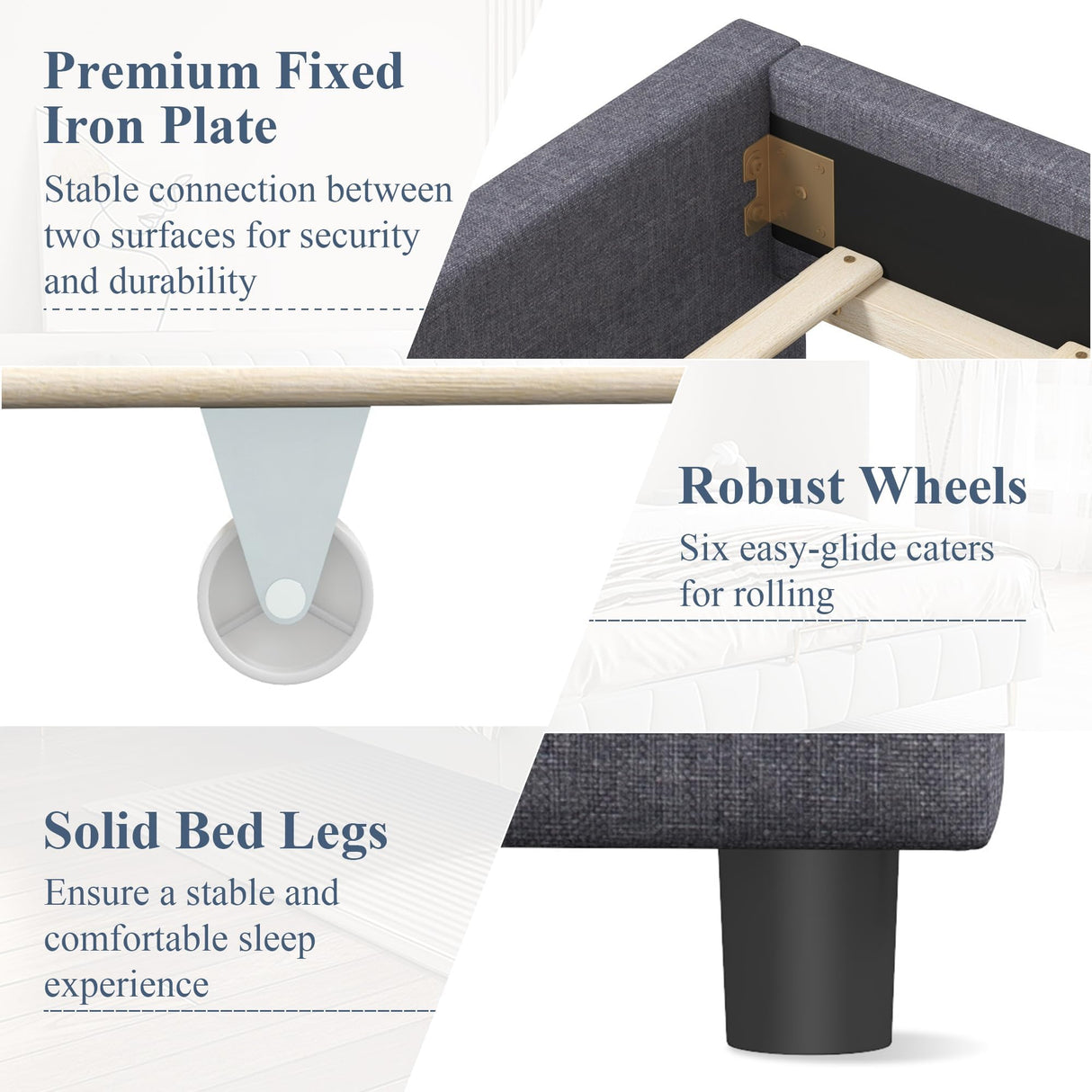 civama Full Bed with Trundle, Upholstered Full Over Twin Pull Out Platform Bed with Soft Linen Headboard & Wooden Slat Support for Bedroom Apartment, No Box Spring Needed, Grey civama