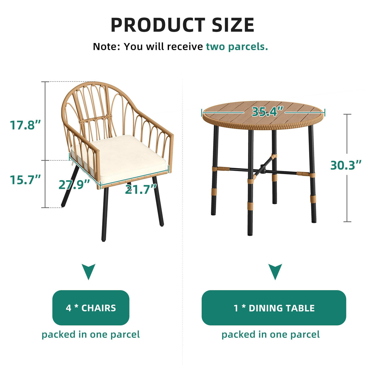 YITAHOME 5-Piece Dining Table Set with 4 Chairs, Kitchen Table & Chairs Set for 4, Boho Dining Room Table Set with Soft Cushion Chairs and 4 Holders, Ideal for Kitchen and Dining YITAHOME