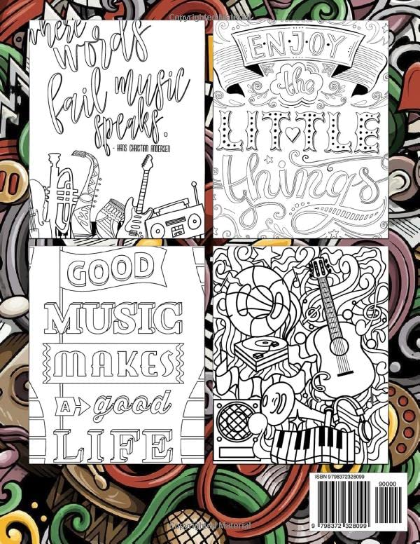 Music Quotes Coloring Book: Unique Coloring Pages Of Musical Patterns For All Ages To Have Fun | Ideal Gift For Special Occasions WoodArtSupply