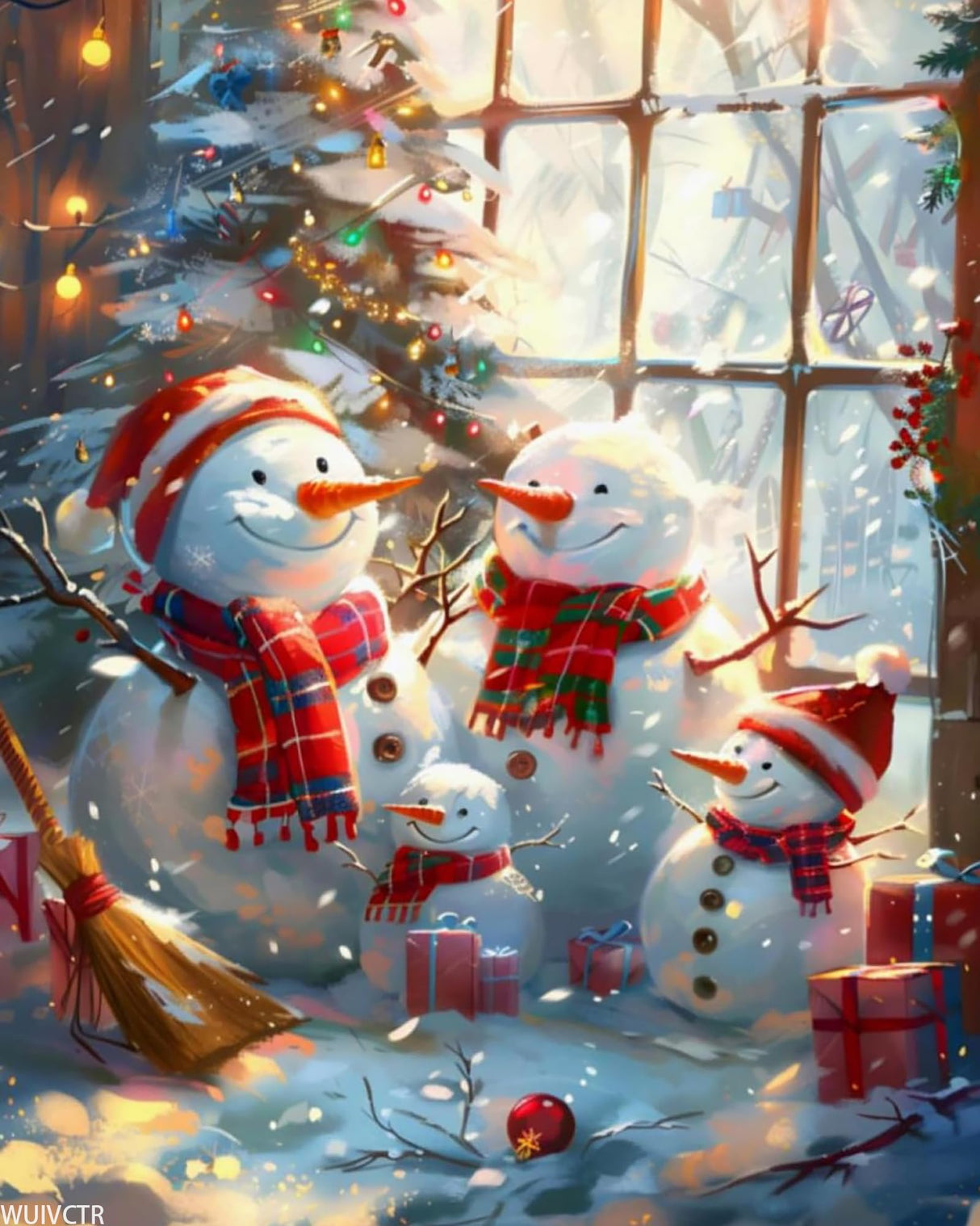 Snowman Christmas Paint by Number, Tree Paint by Number Christmas for Adults, Snow Window Scene Paint by Numbers Kit for Adults, Home Wall Decor 16x20 Inch, Unframed WUIVCTR