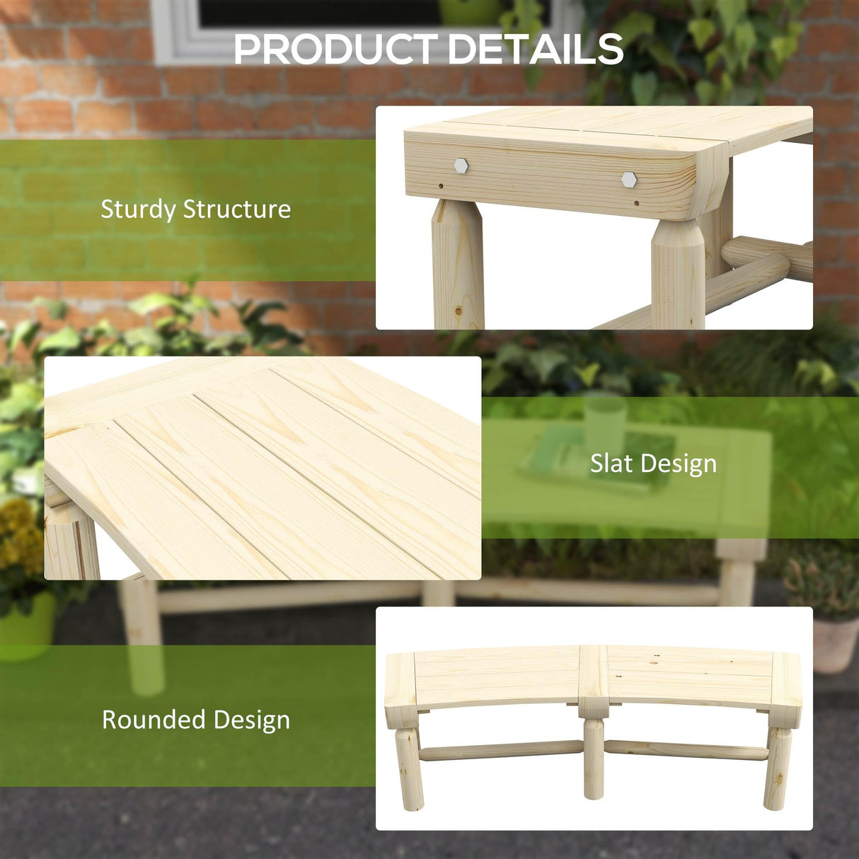 Outsunny Natural Wood Semicircular Garden Bench for Outdoor Spaces Outsunny