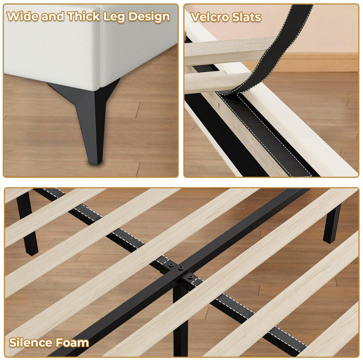 ADORNEVE Full Bed Frame with RGB LED Lights, Princess Bed Frame with Adjustable Crystal Button Headboard, Velvet Upholstered Platform Bed for Girls, Solid Wooden Slats, Easy Assembly, Creamy White ADORNEVE