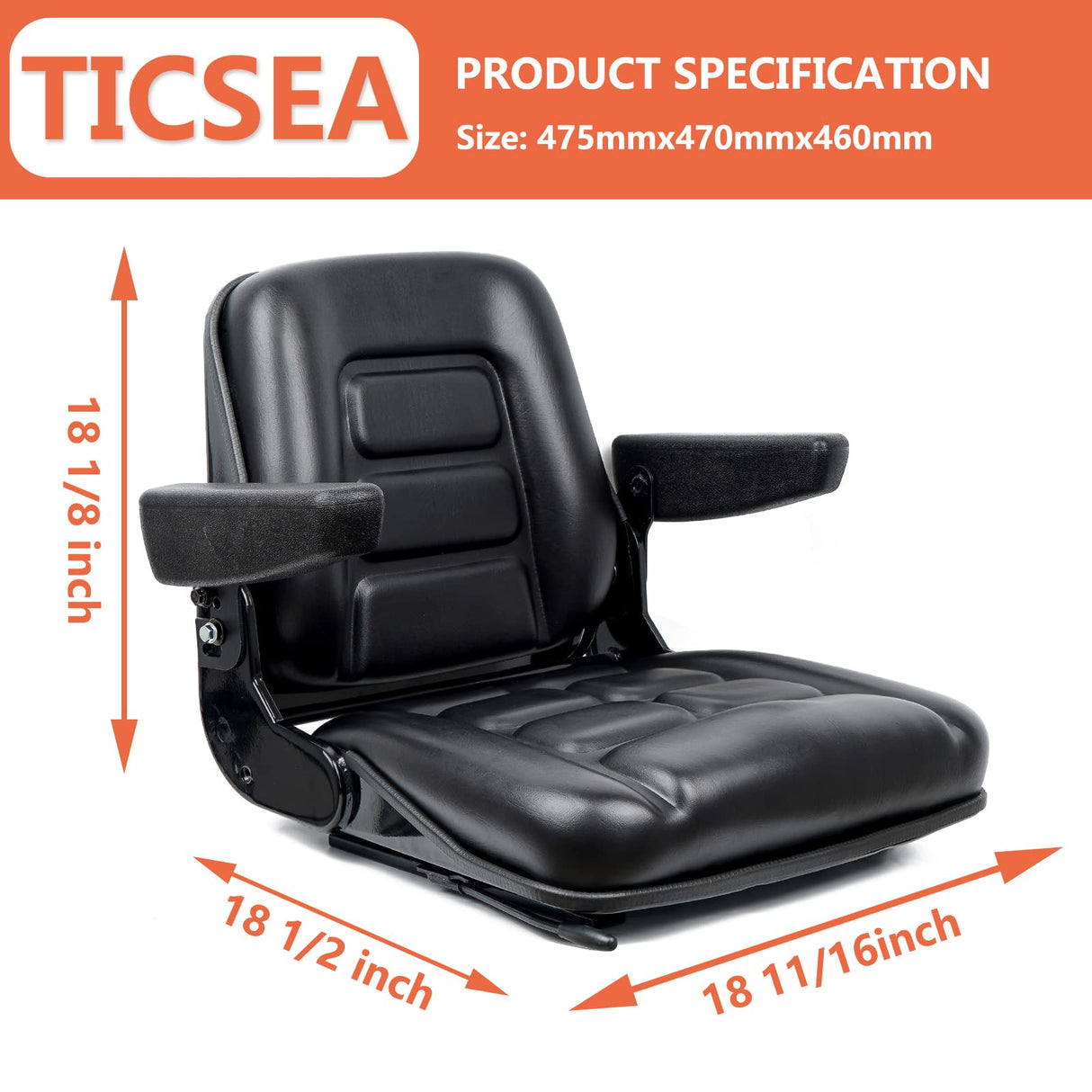TICSEA Universal Fold Down Forklift Seat,Micro Switch,Armrest for Tractor,Excavator Skid Loader Backhoe Dozer Telehandler ZTR's TICSEA