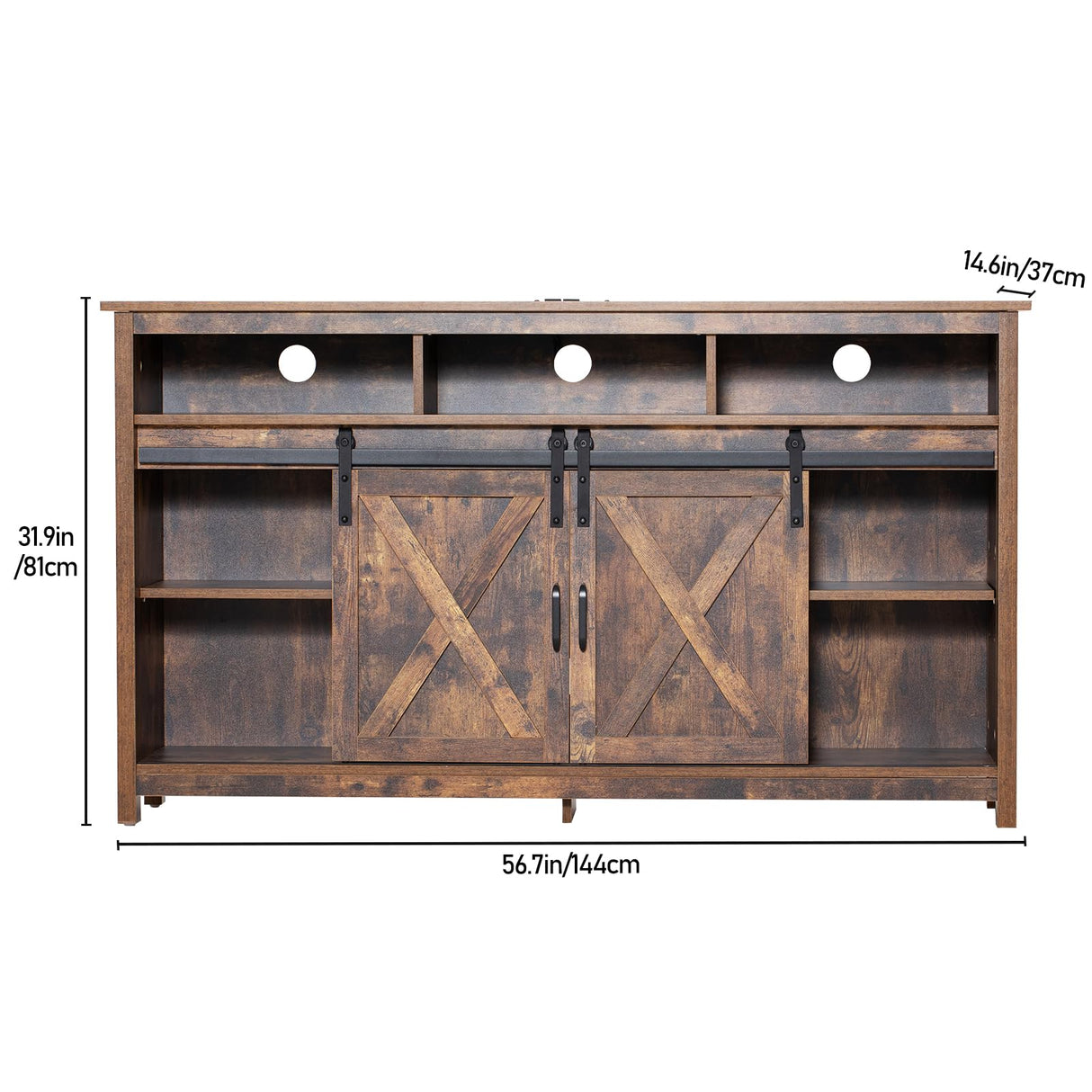 jiteentarou Farmhouse Coffee Bar Cabinet with Power Outlet, Rustic Sideboard Buffet Storage Cabinet with Storage, Wood Buffet Cabinet Serving Table Cupboard for Dining Room, Living Room, Rustic Brown jiteentarou