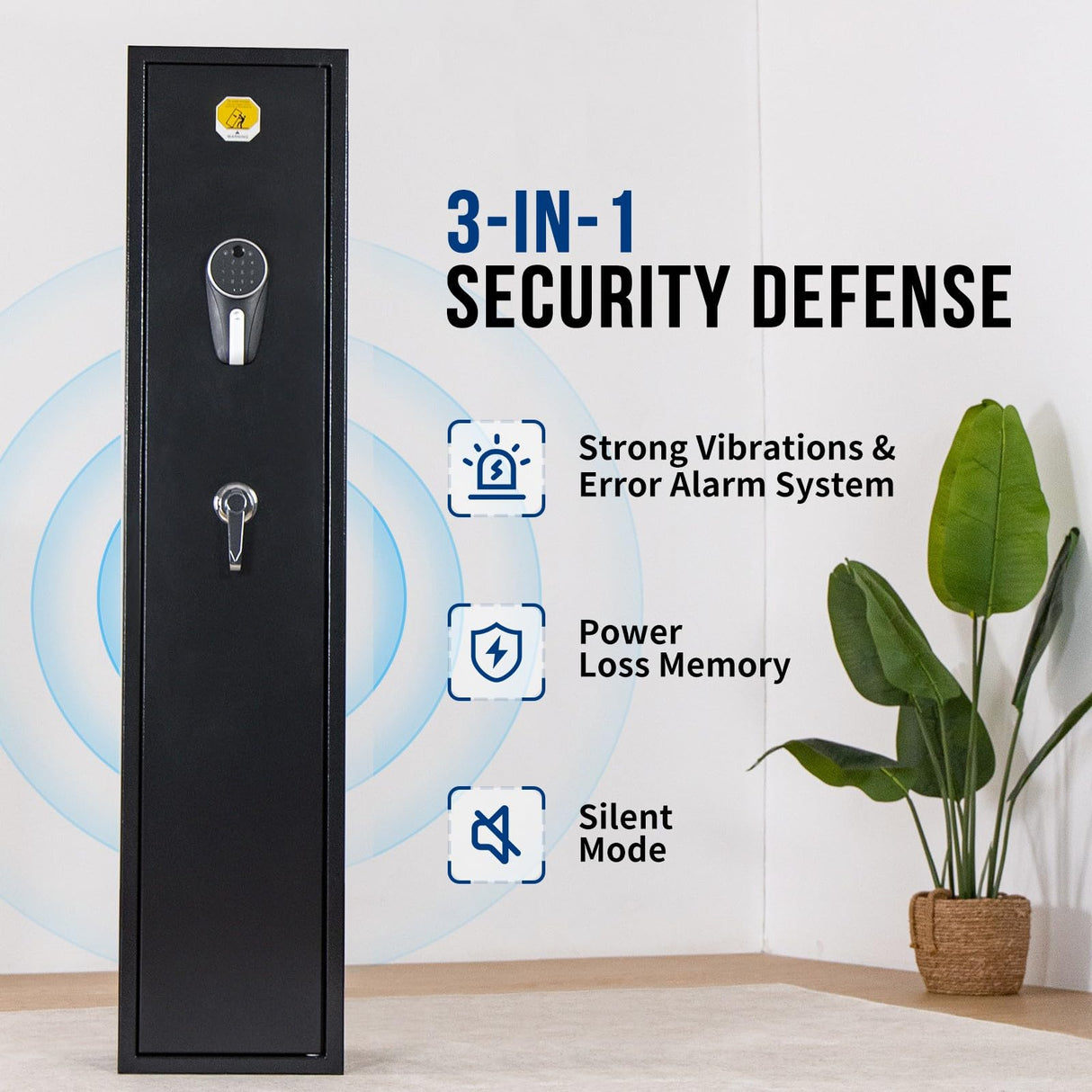 BlackSmith 5 Biometric Rifles Safe Long Gun Safe for Home Rifles and Pistols Quick Access Fingerprint Gun Cabinet Dual Alarm 2 Rifles Gun Rack Password Memory Function 16 Gauge Alloy Steel BlackSmith