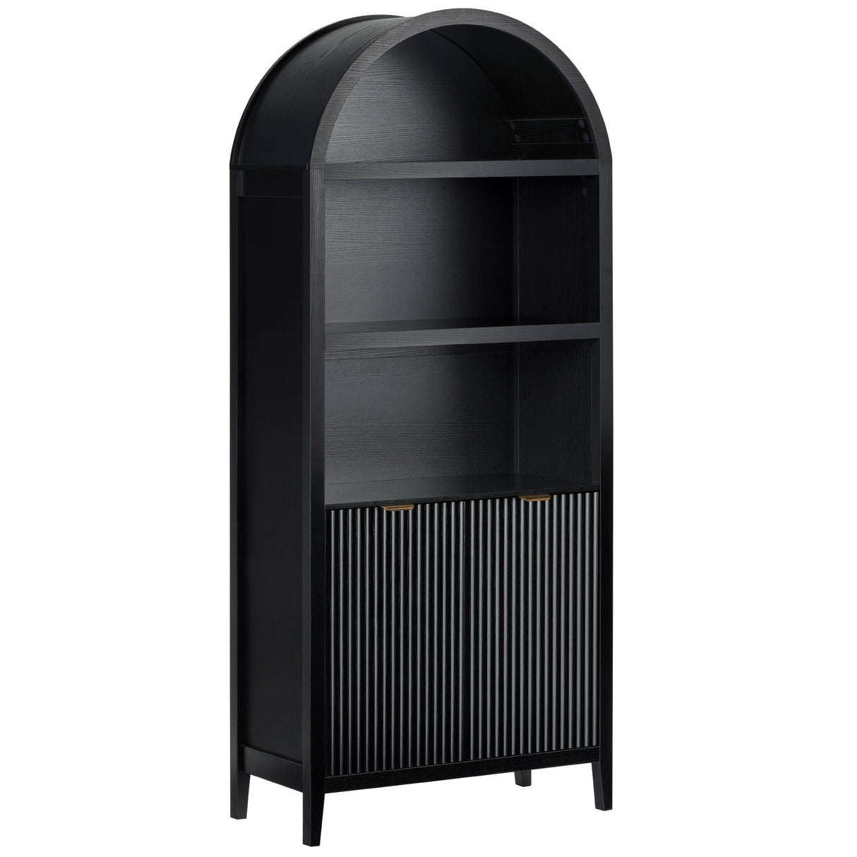 LYNCOHOME 71 Inch Fluted Arched Cabinet with Doors, Tall Storage Cabinet, Oak Wood Finish, Adjustable Shelves, Arched Bookcase for Dining Room,Kitchen(Black) LYNCOHOME