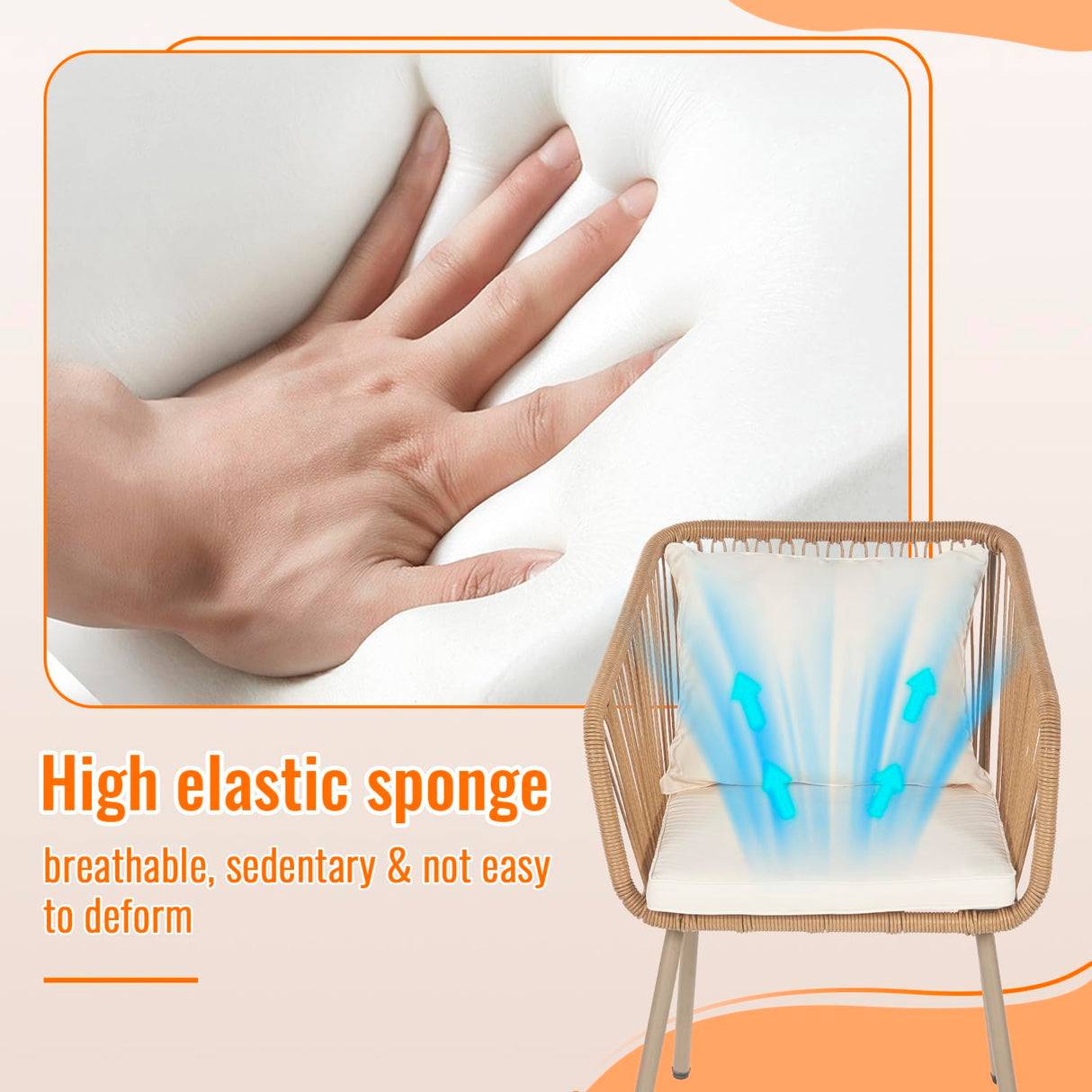 3-Piece Outdoor PE Rattan Bistro Furniture Set Patio Rattan Conversation Set Patio Furniture Set Glass Coffee Table Top and 2 Chairs with Cushions Lumbar Pillows for Yard Garden Porch Bistro, White PayLessHere