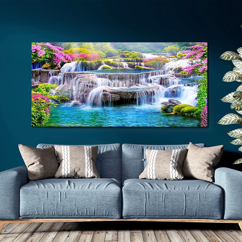 DIY 5D Diamond Painting Kits for Adults Waterfall Scenery Embroidery Full Round Drill Large Size(31.5x11.8 inch) Diamond Crystal Gem Arts Painting Craft for Home Wall Decor XWJJ