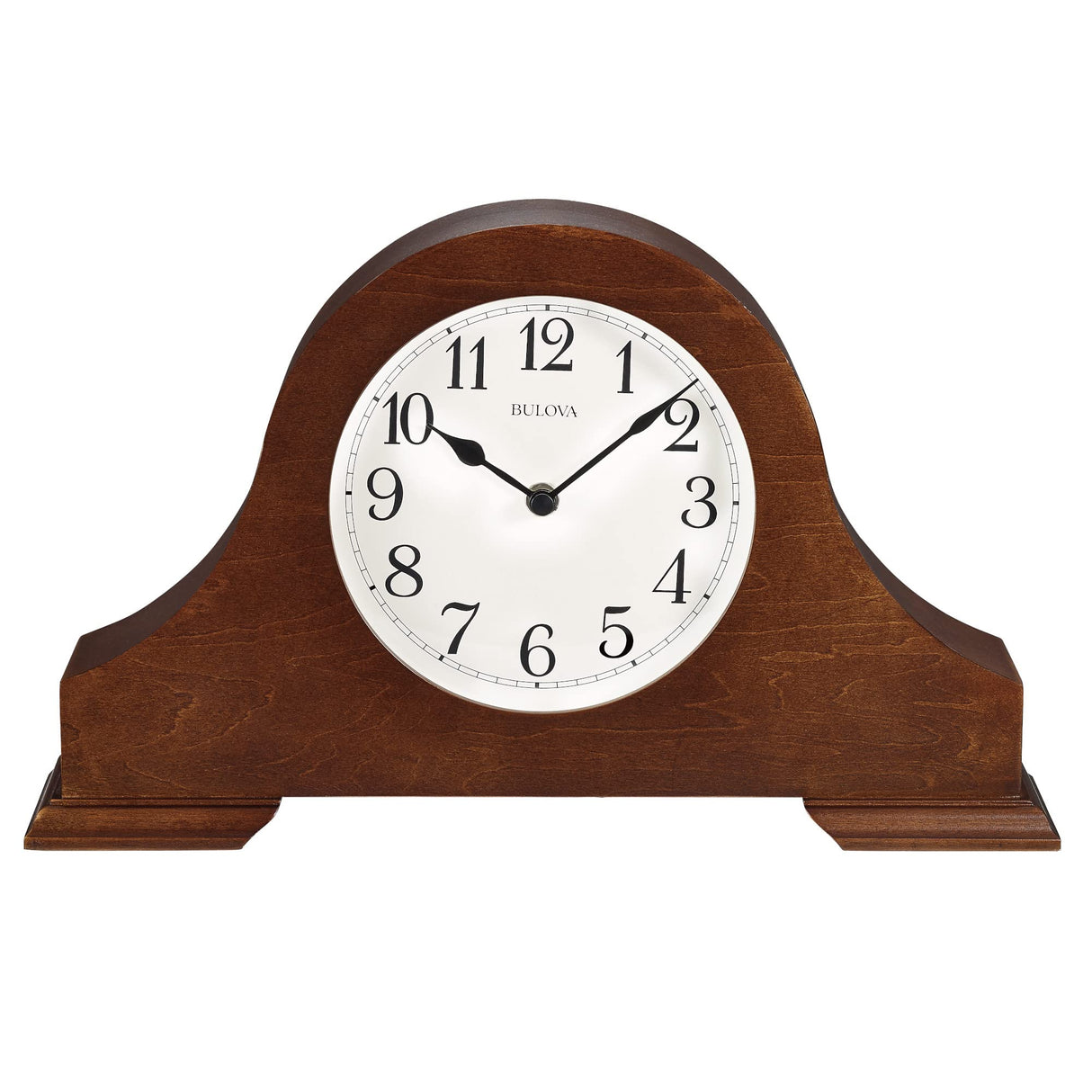 Bulova B1931 Sturbridge Brown Cherry Hardwood Tambour Shape Decorative Mantel and Table Top Clock with Cream Dial and Metal Spade Hands Bulova
