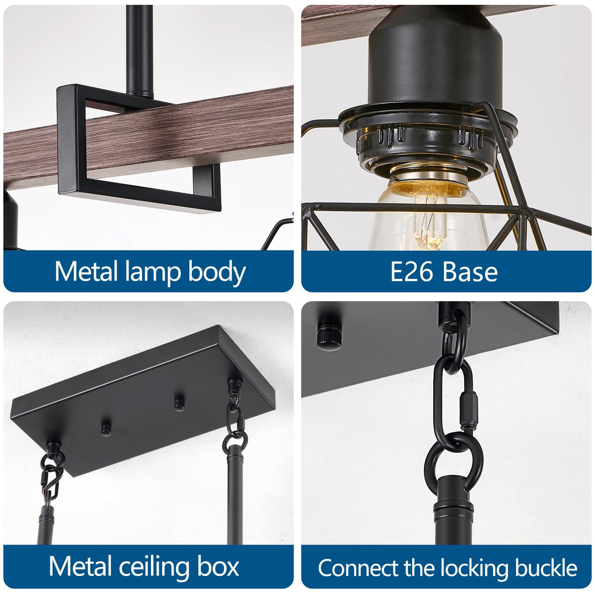 Ruibutrade 5-Light Modern Farmhouse Island Lighting, Adjustable Height Rustic Chandelier with Walnut Metal Frame & Matte Black Geometric Shade, E26 Base Hanging Light for Dining Room Over Table Ruibutrade