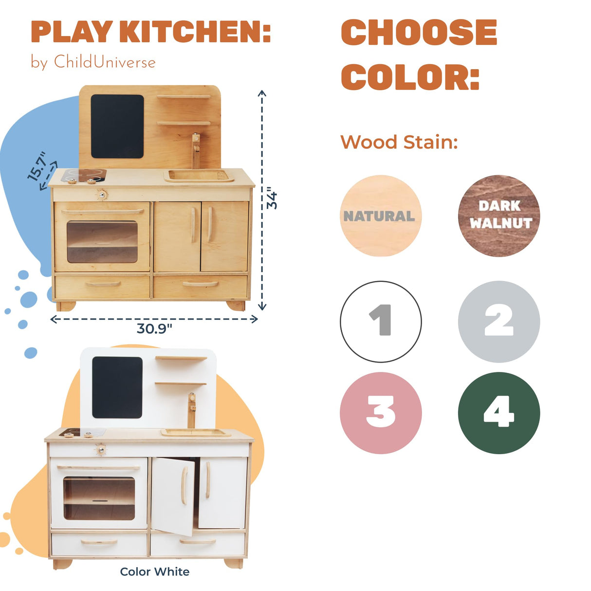 Kids Pretend Play Kitchen Wooden Montessori Playroom Furniture Nursery Decor Birthday Gift for Toddler Girl Wood Natural Baby Neutral Room (Natural) Enjoy The Wood