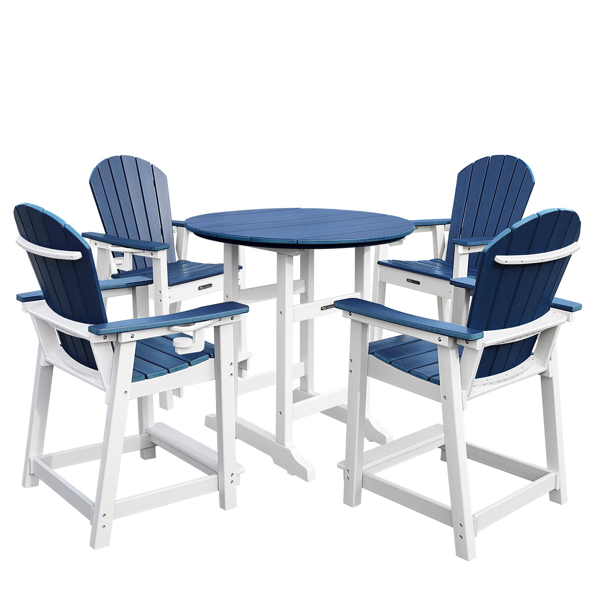 YUSSJI Tall Adirondack Chairs Patio Bar Tables Set of 5 Weather Resistant HDPE 35" Round Outdoor Bar Adirondack Barstools Plastic Height Table Pub, for Garden, Backyard, Yard, Pool, Fire, Pit (Blue) YUSSJI