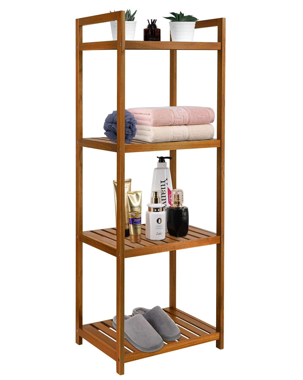 Utoplike Teak Wood 4-Tier Bathroom Shelf Organizer with Handles Utoplike