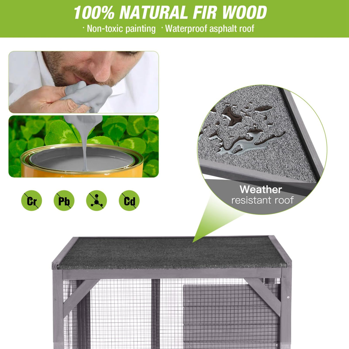 GUTINNEEN Cat House Mobile Catio for Outdoor Enclosure with Waterproof Roof Feral Cat Cage On Wheels,Bird Cage with Upgraded Resting Box,70.9" GUTINNEEN