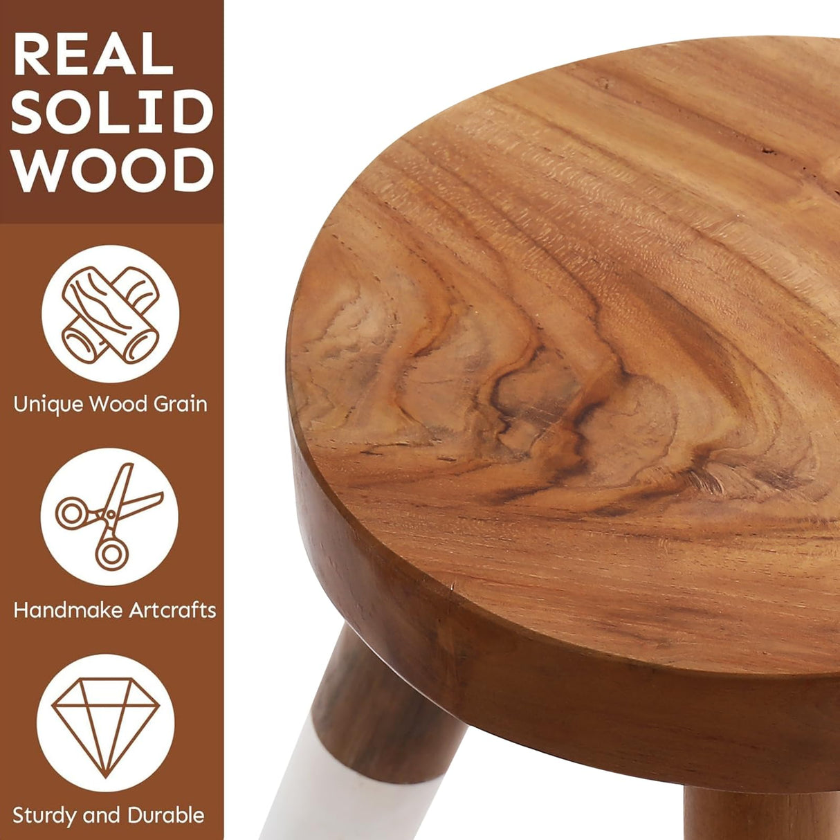 JOLLYMER Teak 12" Round Dip Dyed Wood Plant Stand Wood Accent Stool |Accent Table |Side Table JOLLYMER