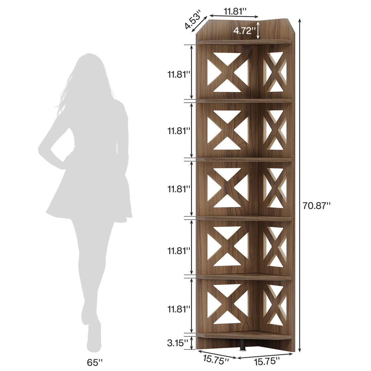 Tribesigns 70.8" Corner Shelf, Rustic 6-Tier Wall Corner Bookshelf, Farmhouse Corner Small Bookcase Display Storage Shelves Plant Stand for Home Office, Living Room, Bedroom Tribesigns