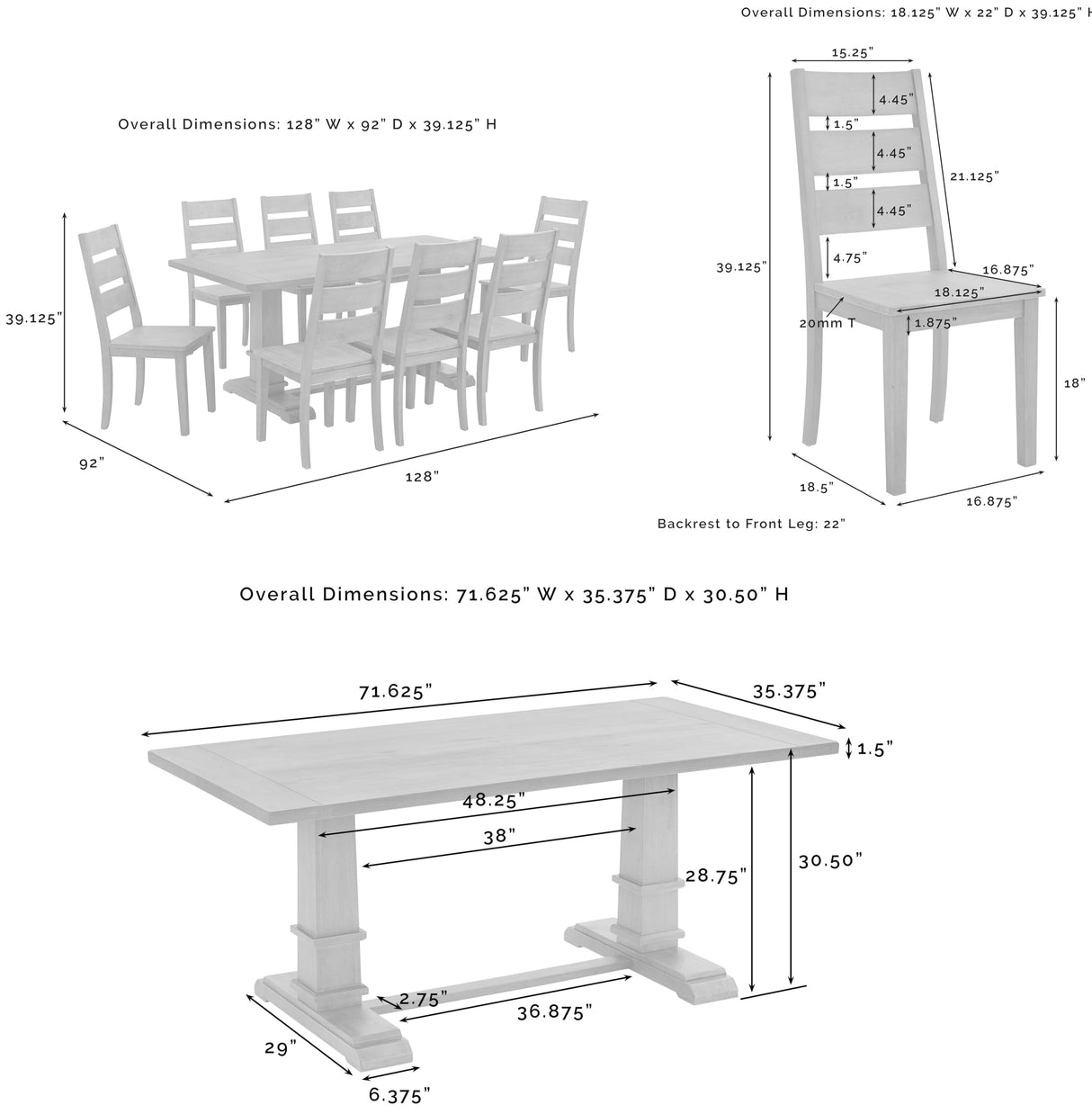 Crosley Furniture Joanna 9-Piece Modern Farmhouse Dining Table Set for 8 with Ladderback Chairs, Dark Oak Crosley Furniture