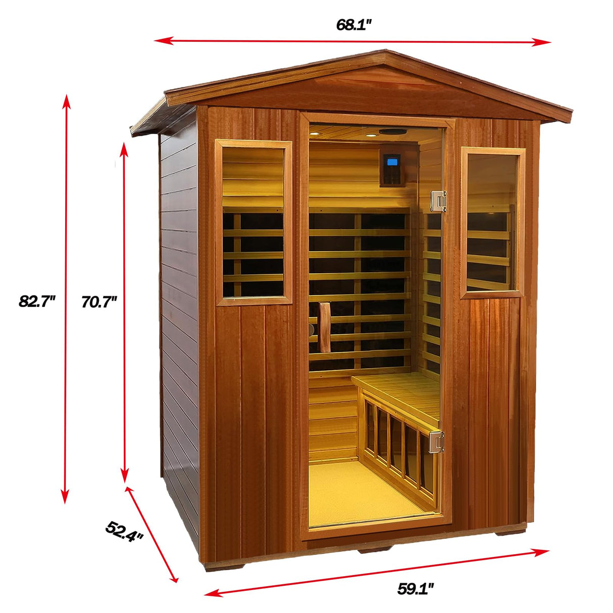 Kanlanth Outdoor Sauna 4 Person Low EMF Far Infrared Sauna for Home, 2,050watt, Mahogany Wooden, for Indoor and Outdoor Home Sauna with Bluetooth, LCD, LED Kanlanth