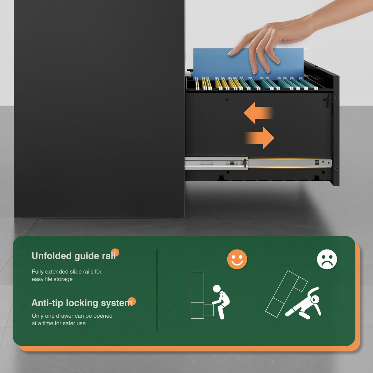 Letaya Lateral 3 Drawer File Cabinets with Lock, Metal Filing Storage Vertical Cabinets,Home Office Furniture for Organization Hanging Letter/Legal/F4/A4(Black) Letaya