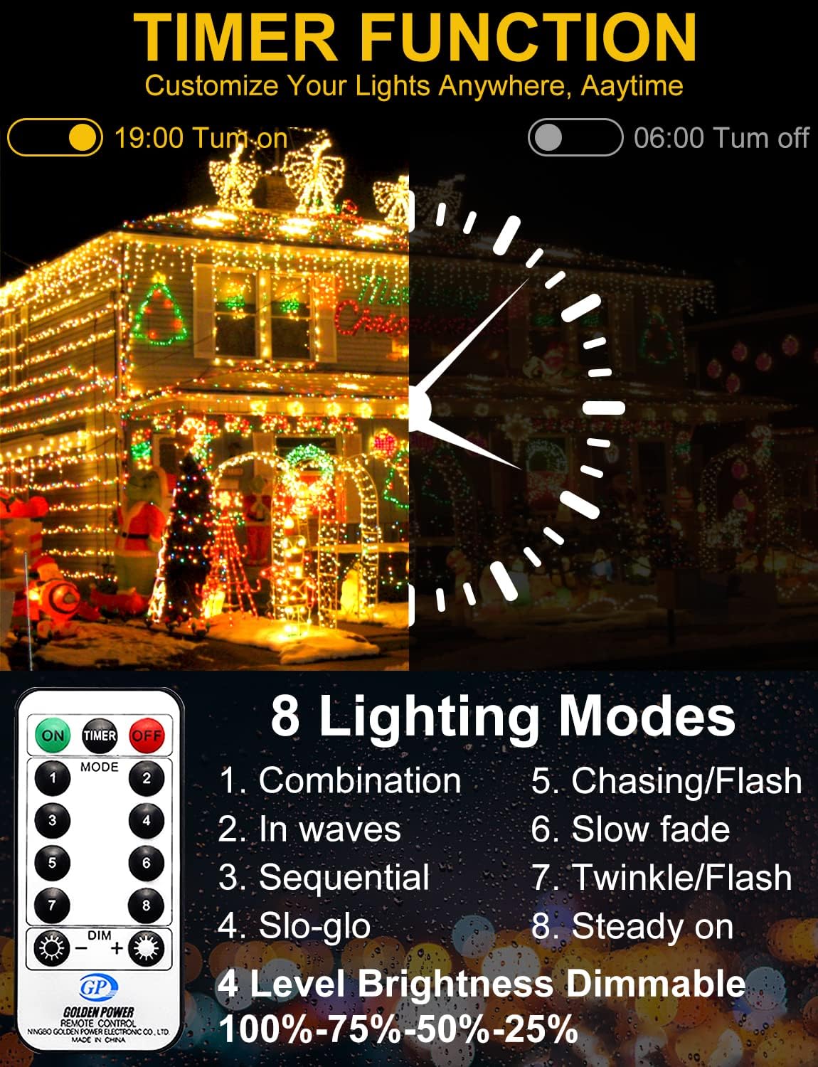 200 FT 500 LED Christmas Lights Outdoor Decorations Super Long Fairy Lights Waterproof 8 Modes Timer Clear Wire String Lights for Outside House Tree Patio Yard Wedding Party Holiday-Warm White JXLEDAYY