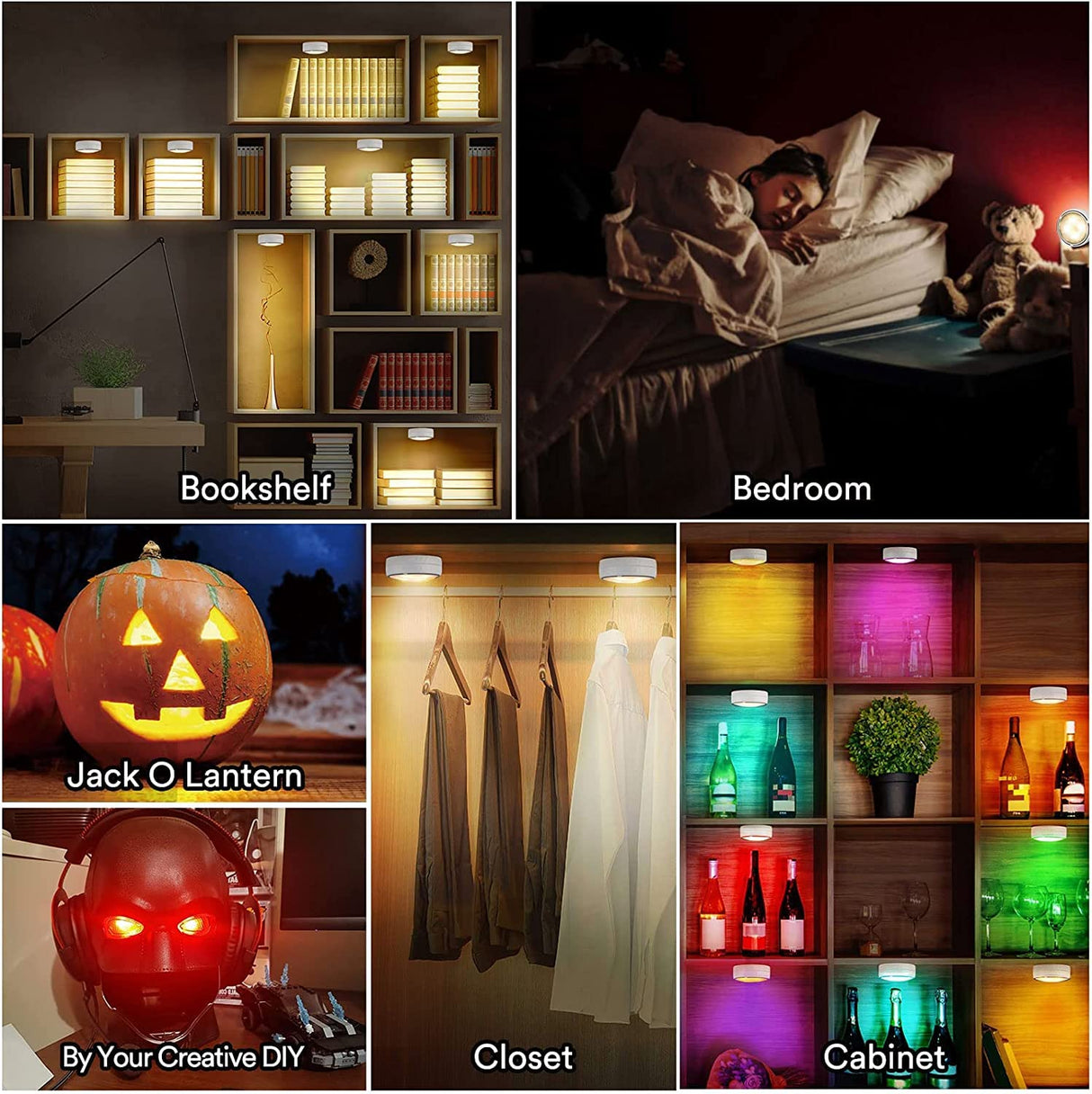 Onumii LED Puck Lights Battery Operated LED Under Cabinet Lighting Wireless Stick on Tap Lights with Remote Controll Color Changing Timer Function for Cabinets, Shelves, Closets - 6Pack White Onumii