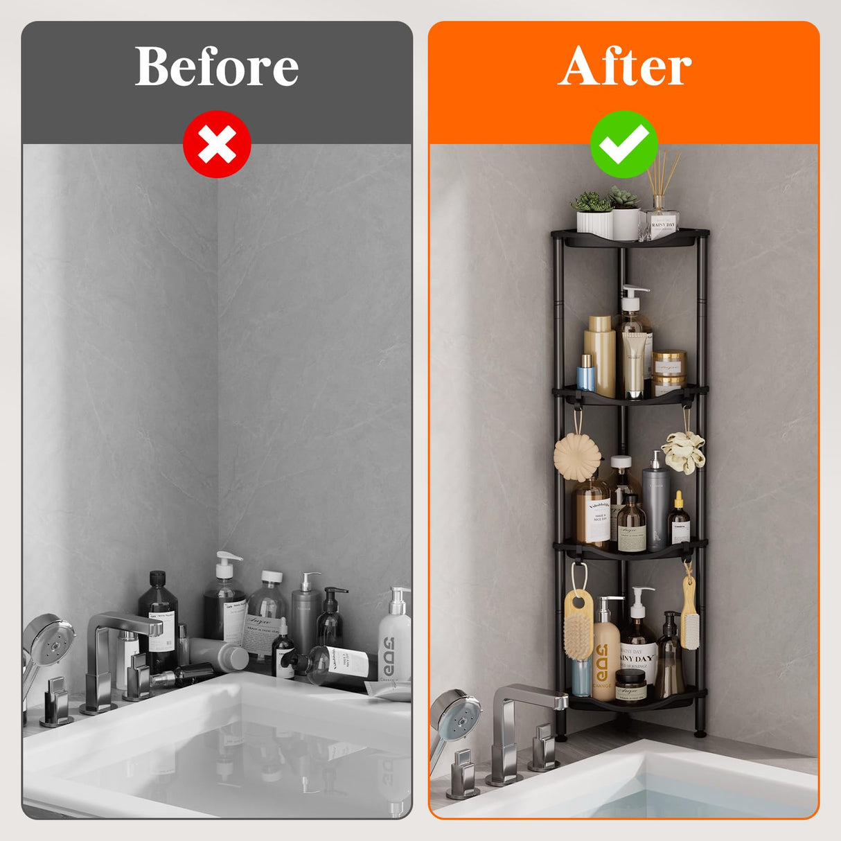 Lifewit 4 Tier Floor Standing Shower Caddy Corner, Plastic Bathroom Organizer Shelf Rack for Storage Shampoo, Body Wash Care, Skincare, Black Lifewit