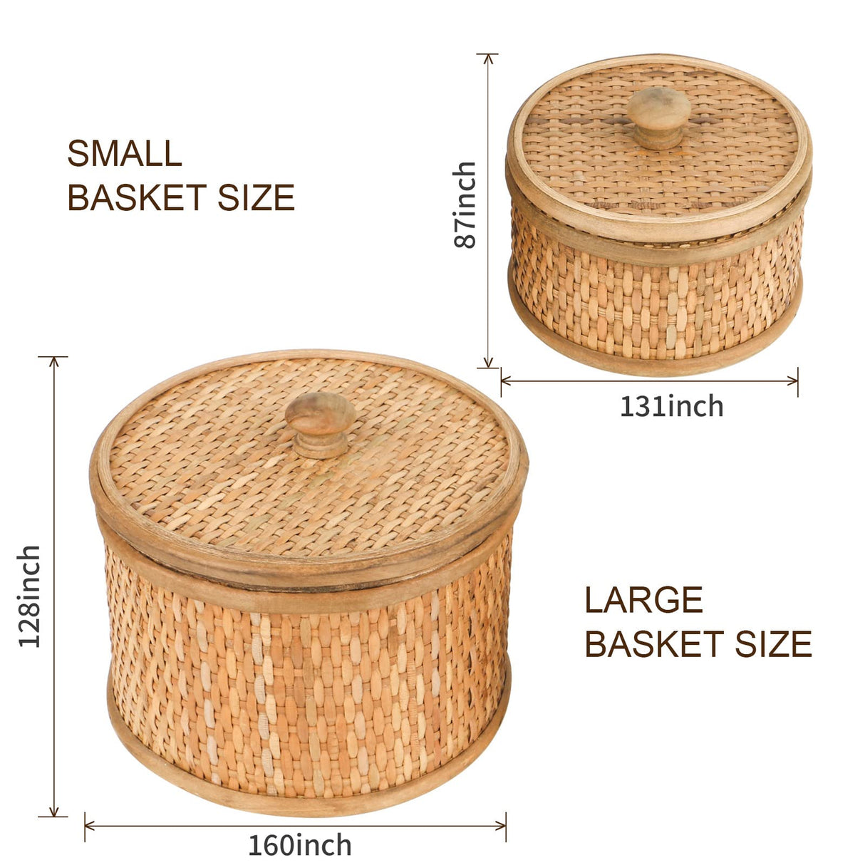 HUAXIN CRAFT H Rattan Round Decorative Box with Lid, Set of 2(Natural 7 inches and 5inches Diameter), Bohemian Wood Box For Storage. HUAXIN CRAFT H