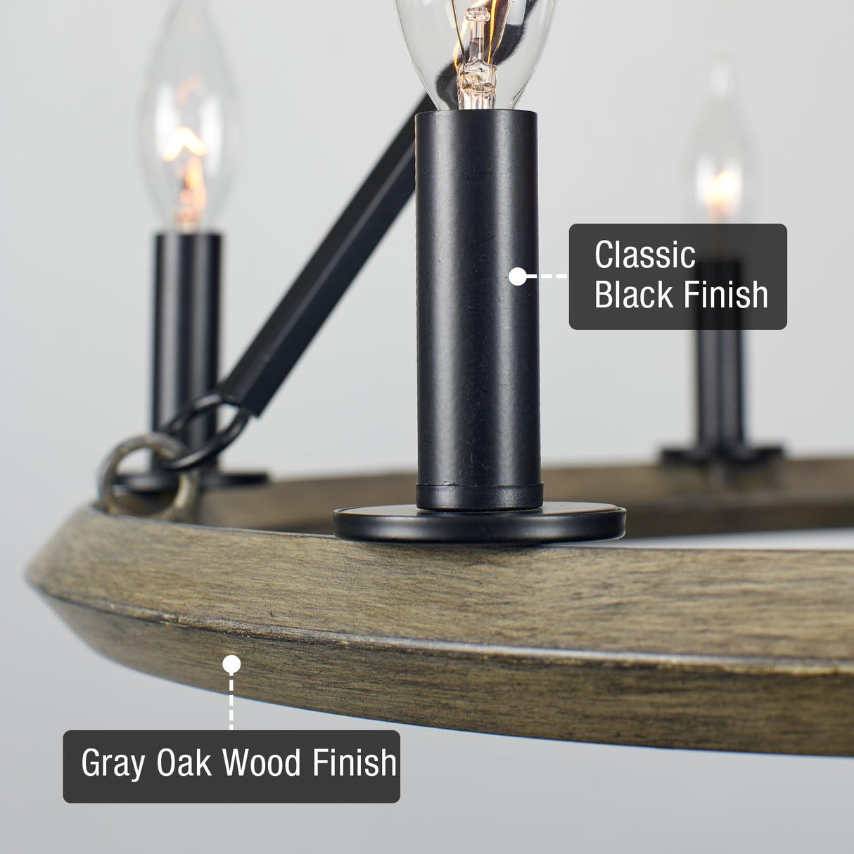 Kira Home Jericho 24" 6-Light Industrial Rustic Farmhouse Wagon Wheel Chandelier, Round Kitchen Island Light, Black + Gray Oak Wood Finish Kira Home