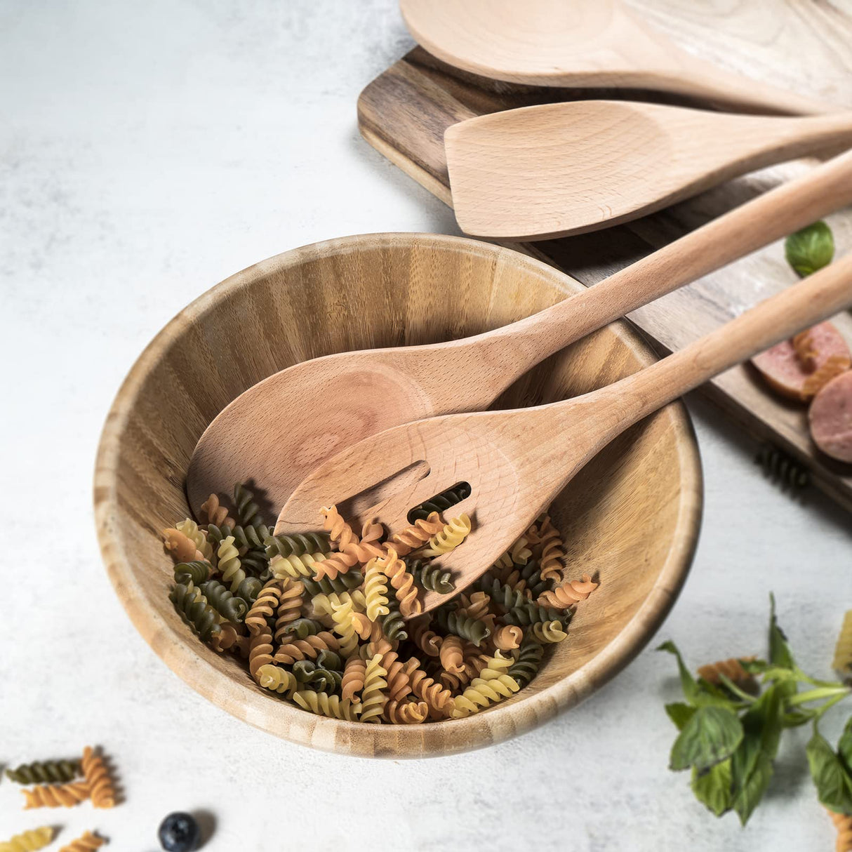 Wooden Spoons for Cooking Wooden Kitchen Utensil Set of 4 Beech Wood Non Scratch BILL.F Wooden Cooking Utensils Spatula Set Including Spoon, Turner,and Slotted Spoon with Long Handle BF BILL.F SINCE 1983