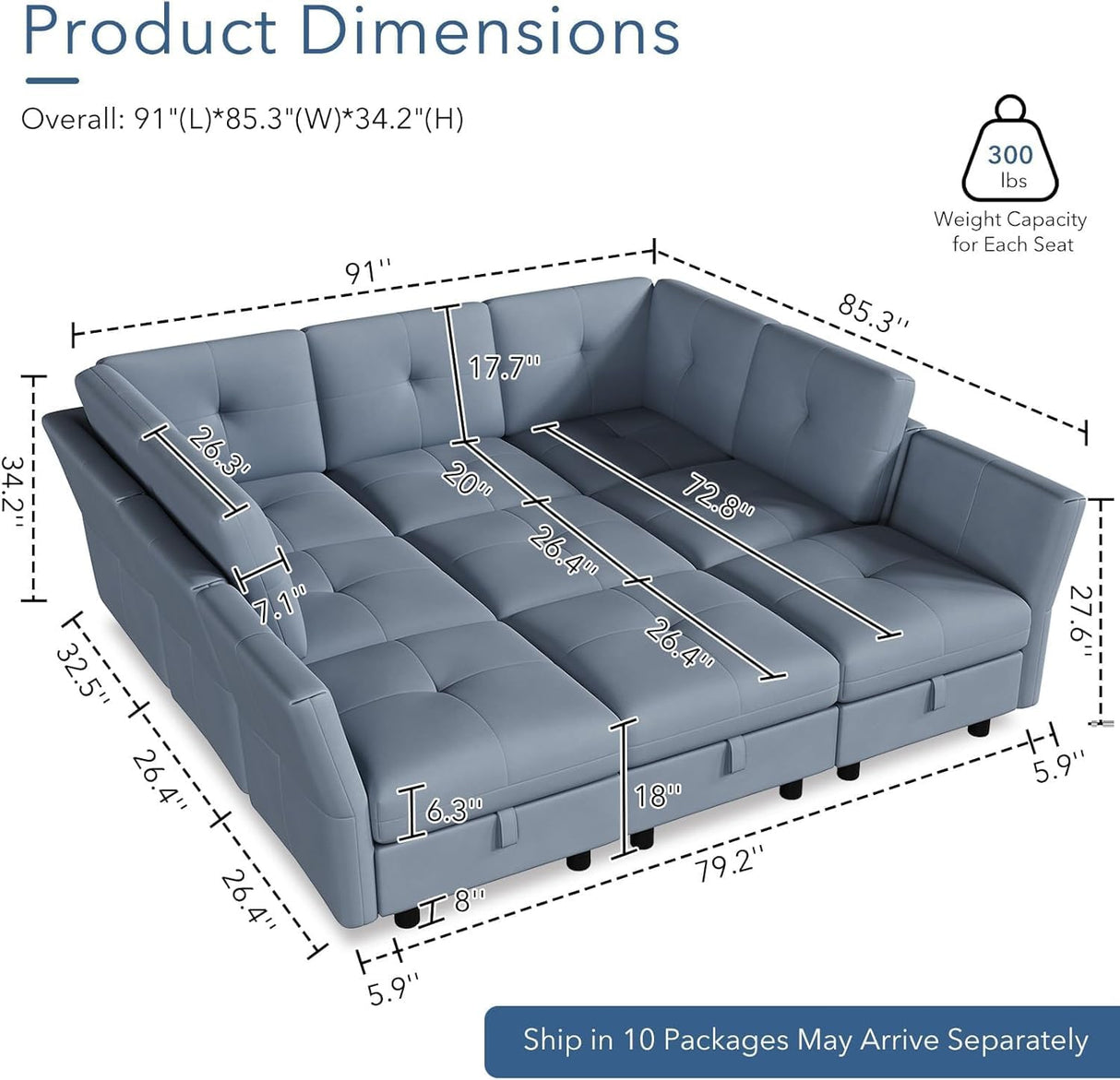 143" Modular Sectional Sofa with Storage - U Shaped Convertible Couch for Living Room, Deep Seat Cloud Couch with Ottoman, Modern L-Shaped Sofa Bed Alternative, Black SLEKVERSA
