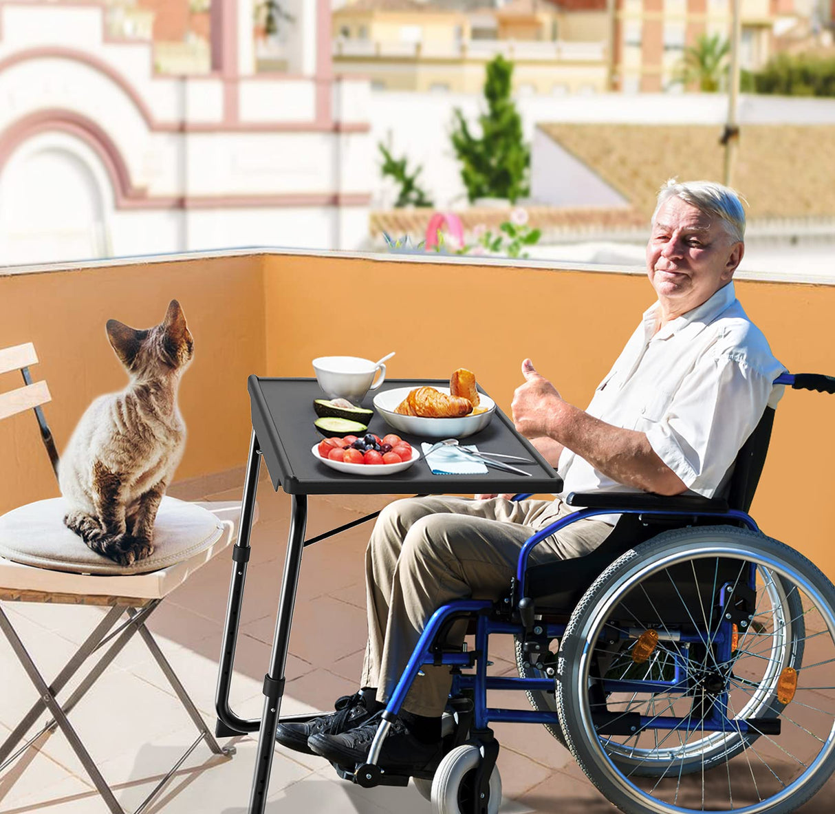 Adjustable TV Tray Table - TV Dinner Tray on Bed & Sofa, Comfortable Folding Table with 6 Height & 3 Tilt Angle Adjustments (Black) HUANUO