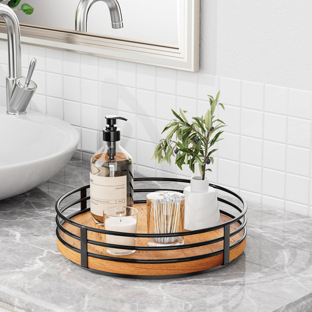 10" Lazy Susan Turntable Organizer - Wood Round Lazy Susan for Cabinet Kitchen Countertop Dining Table Pantry Cupboard Bathroom Coffee Bar Storage Home Decor OVICAR