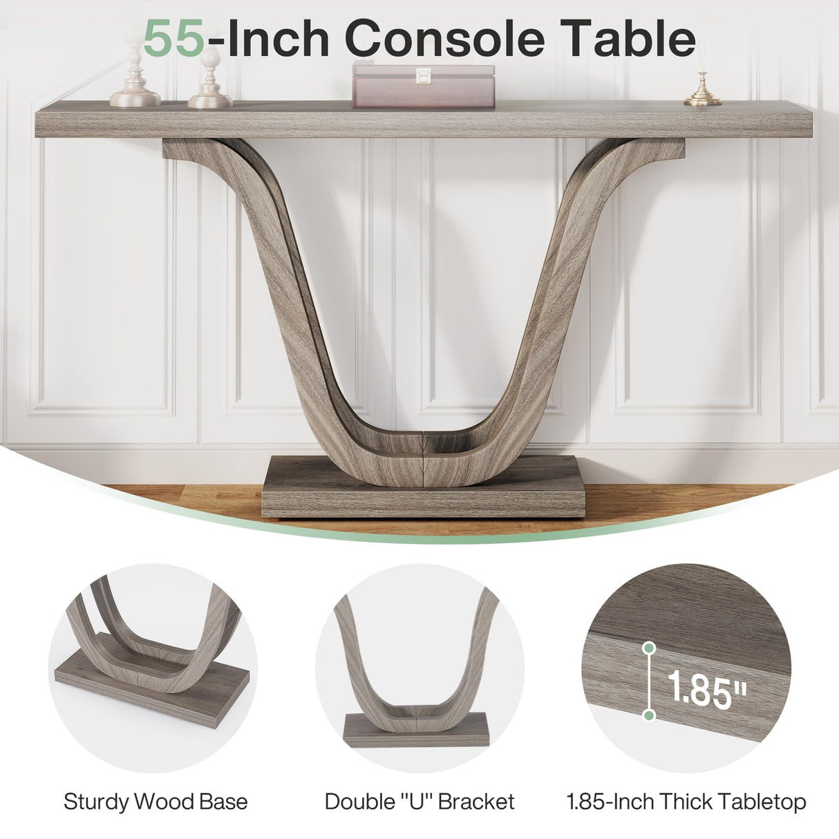 Tribesigns Farmhouse Console Table, 55.12" Wood Entryway Table, Narrow Hallway Table, Behind Couch Table Foyer Table with Double U-Shaped Legs for Entryway, Living Room, Corridor Tribesigns