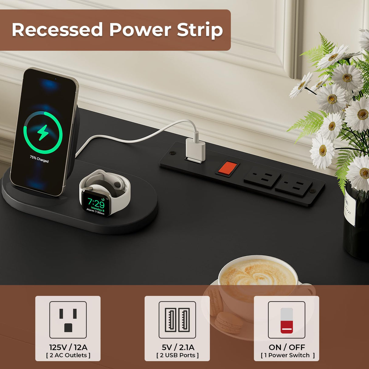 ADORNEVE Night Stand Set 2,Black Nightstand with Charging Station & Drawers,Night Stands for Bedrooms Set of 2,Bedside Table with Drawers ADORNEVE