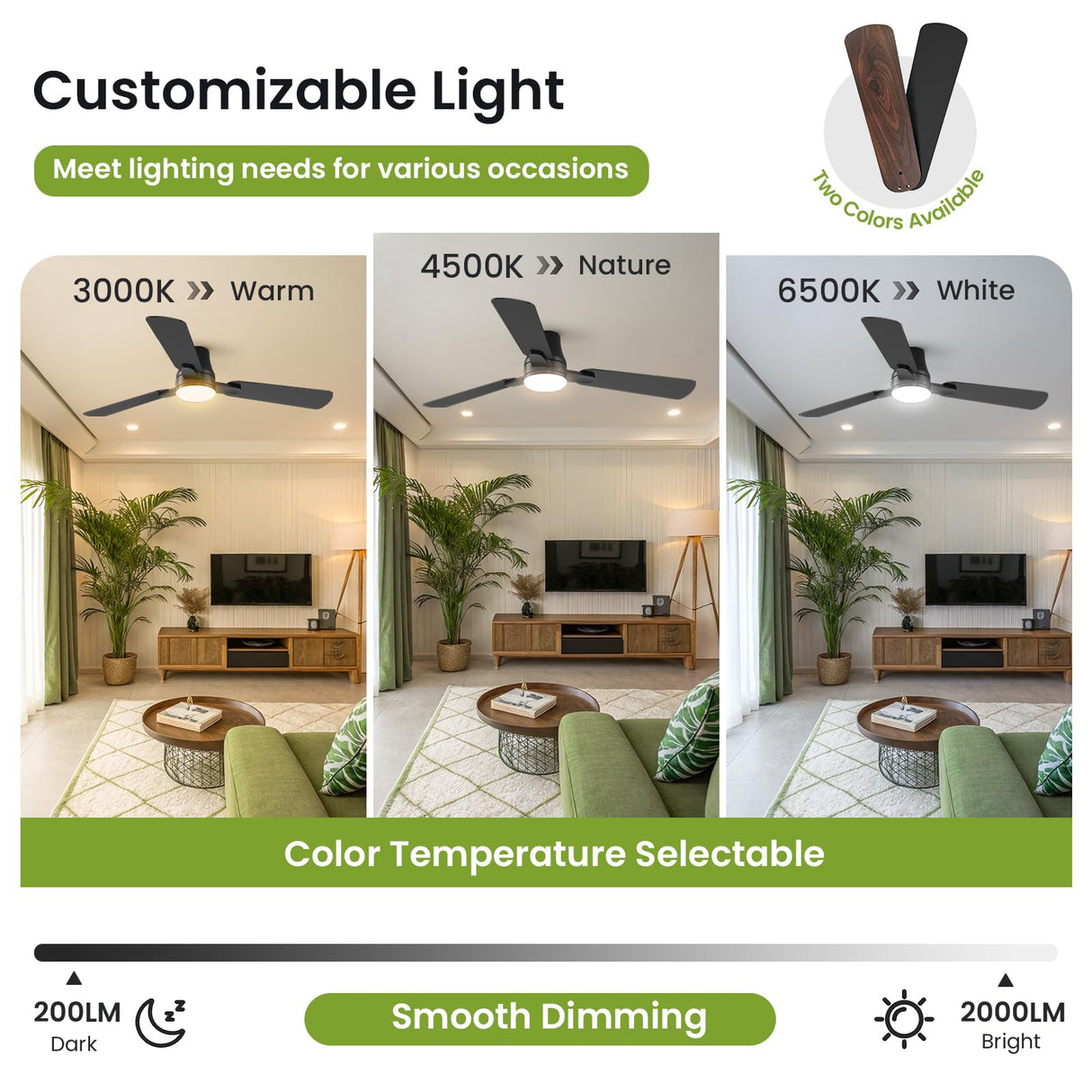 OSTIVE Ceiling Fans with Lights and Remote: 42 Inch Modern Black Ceiling Fan, Low Profile Flush Mount, Quiet Reversible DC Motor & 3CCT Dimmable LED for Bedroom Living Room Kitchen Indoor Outdoor OSTIVE