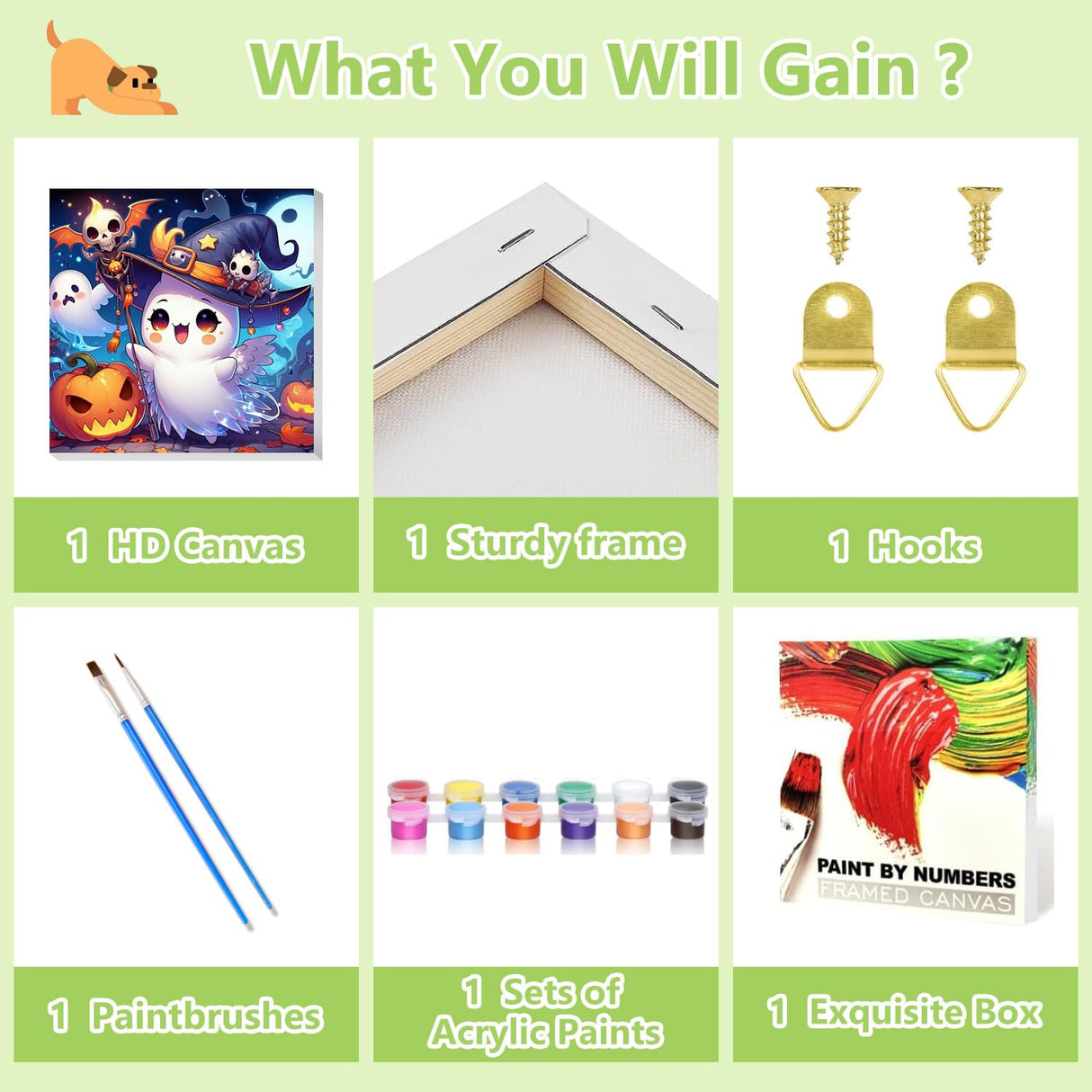 Reivworl Ghost Paint by Numbers Kit for Kids, Ghost Paint by Number with Frame and Easel, Paint by Number Kids Age 5-8-12 for Gifts and Decor (8X8 Inch) Reivworl