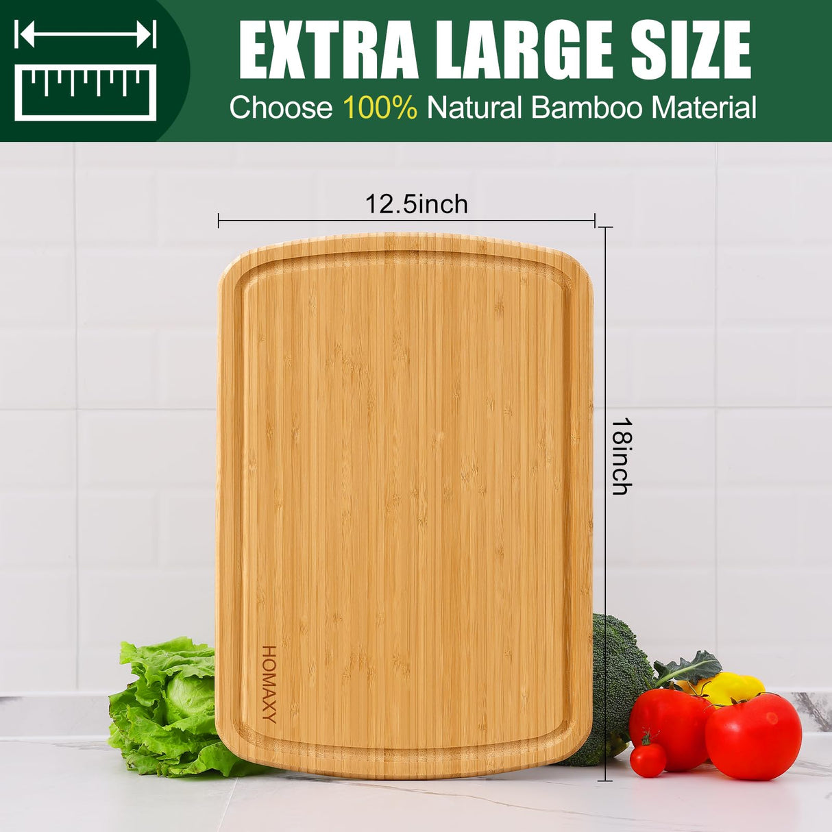 Homaxy Extra Large Bamboo Cutting Boards for Kitchen, 18x12.5" Wood XL Cutting Board with Juice Groove, Butcher Block Wooden Chopping Board for Kitchen, Meat, Cheese, Fruit & Vegetables - Pre Oiled Homaxy