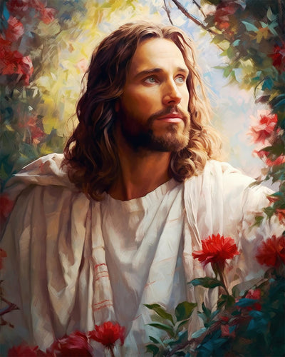 Rebotipy DIY Paint by Number for Adult, Jesus Christ Holy Cross Paint by Numbers, Flowers Adult Paint by Numbers Kits on Canvas, 16X20 Inch Jesus Paint by Numbers for Adults Beginners Flameless