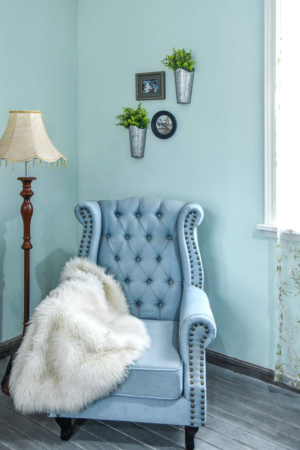 Dahey 2 Pack Galvanized Metal Wall Planter with Artificial Eucalyptus Farmhouse Decor Hanging Wall Vase Planters Flowers Holder for Country Rustic Home Wall Decor,Silver Dahey