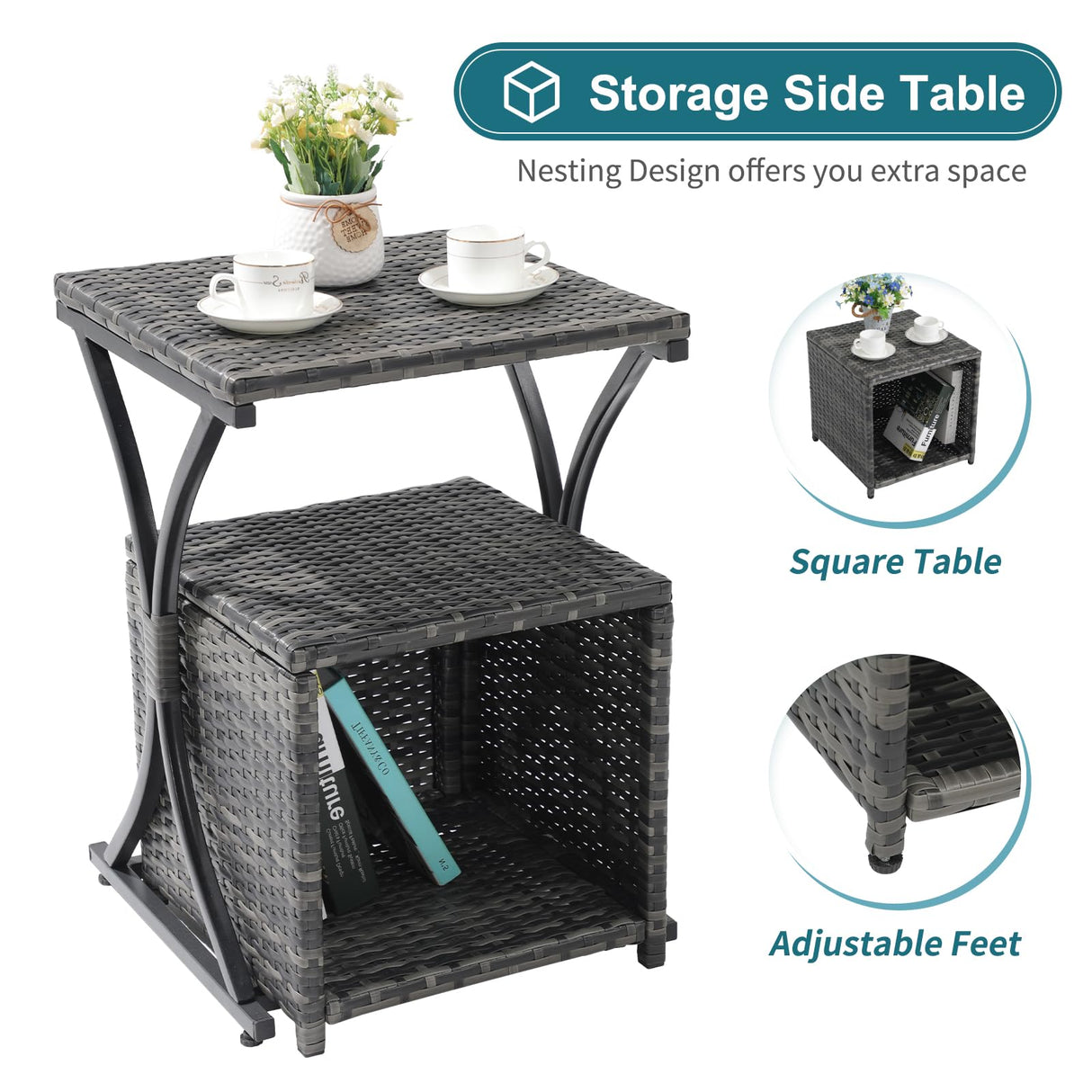 OC Orange-Casual 6 Piece Patio Furniture Conversation Set with Ottoman, Outdoor Grey Wicker Chair and Table Set, Balcony Furniture for Apartments, Navy Blue OC Orange-Casual